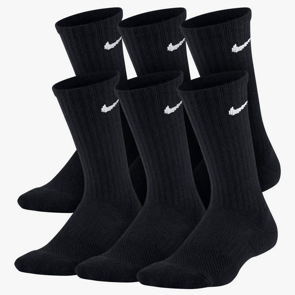 Nike 6 Pack Crew Socks Youth - Black