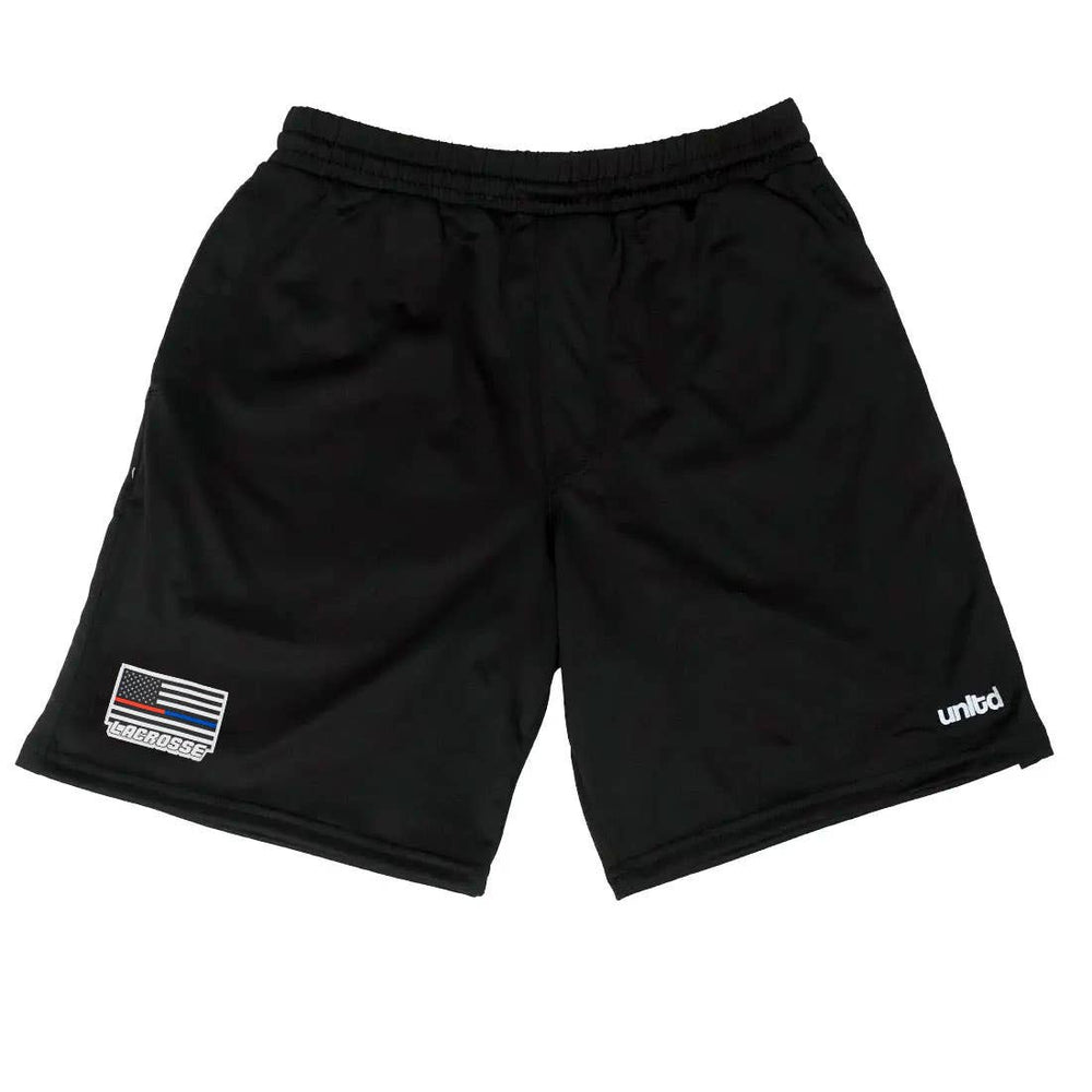 unltd X StringKing BlueRed limited Edition Monarch lacrosse shorts front view