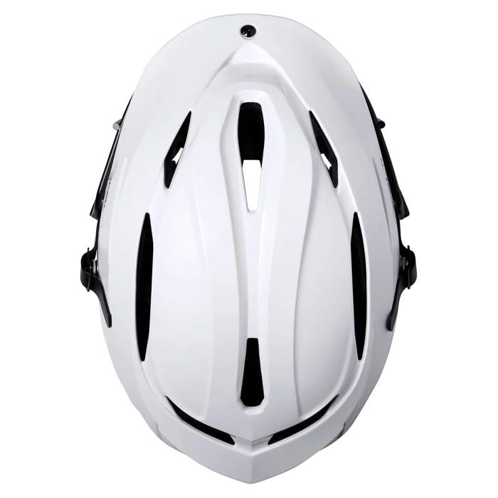 STX Rival JR lacrosse helmet white shell silver mask top view