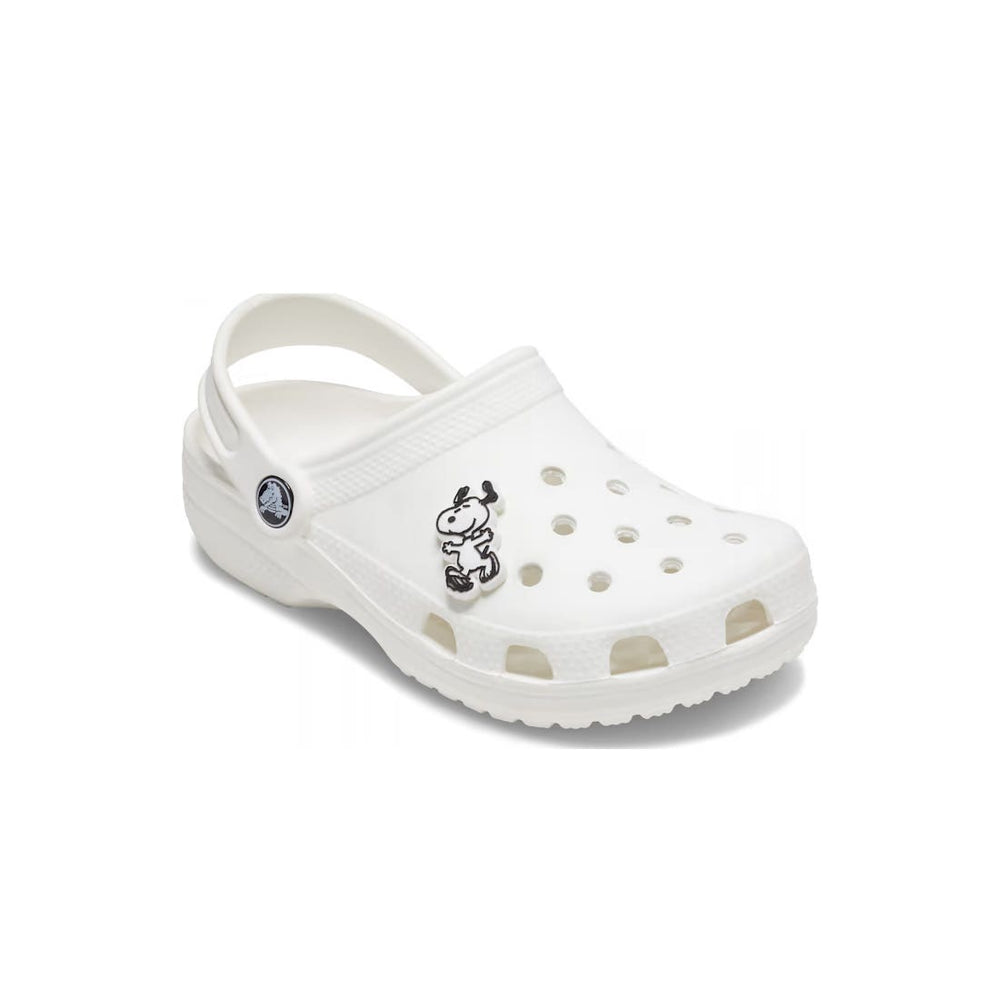Snoopy Shoe Charm frontal view on white croc
