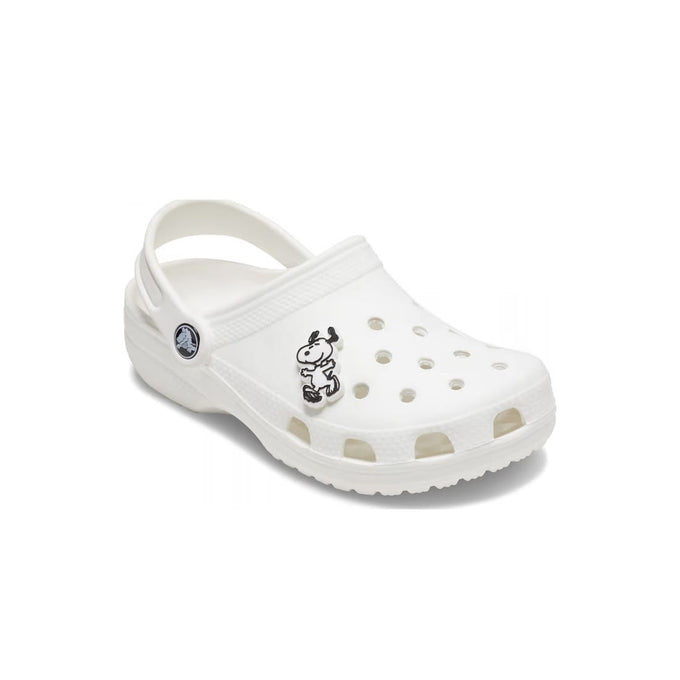 Snoopy Shoe Charm frontal view on white croc