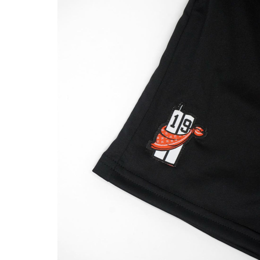 unltd x StringKing Red Bandana Monarch Shorts right thigh logo