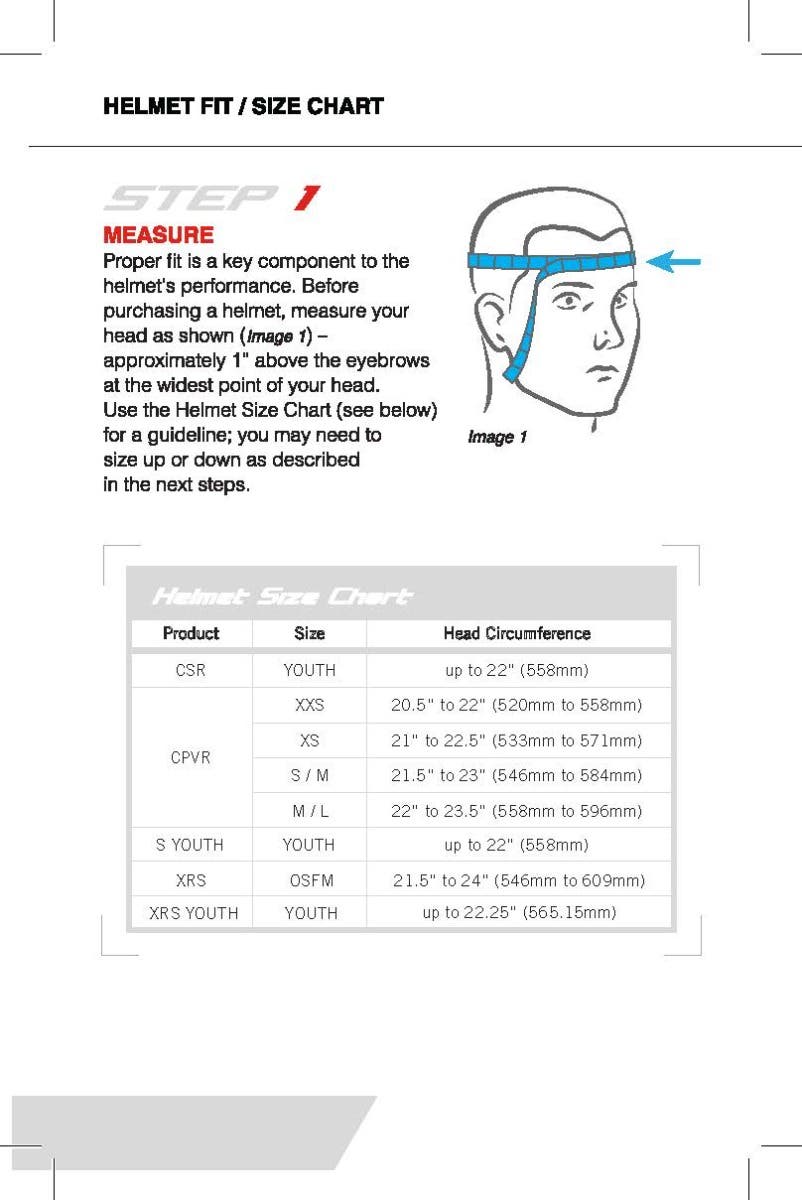 helmet size chart