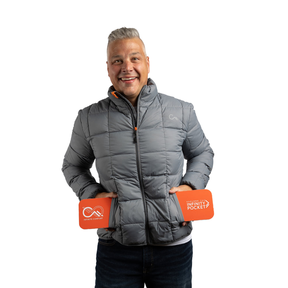 Constant Mountain Men's Infinity Pocket Down Puffer Jacket- Grey