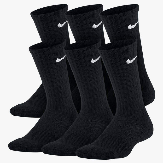 Nike 6 Pack Crew Socks Youth - Black