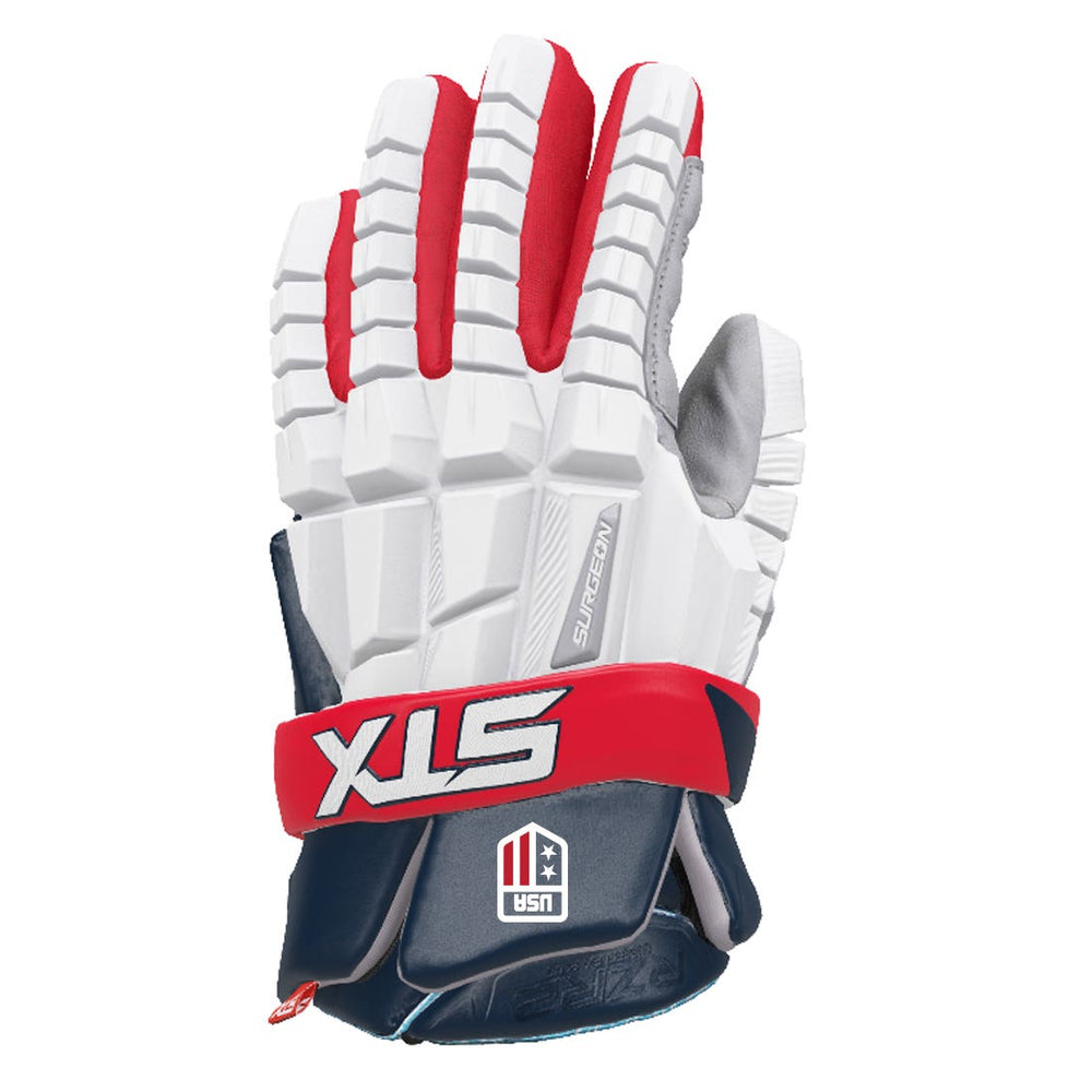 STX Surgeon RZR 2 usa glove back of hand view - Red/White/Blue