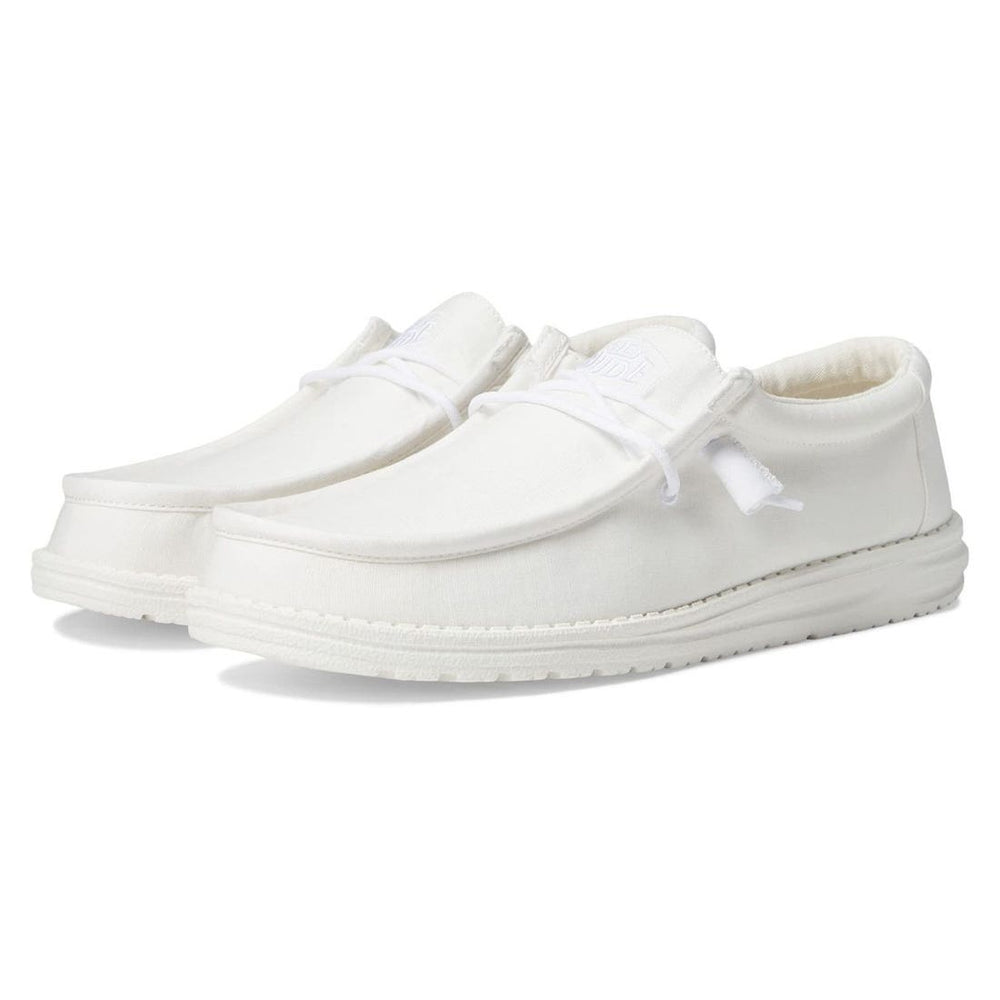 Hey Dude Wally Slub Canvas White Lifestyle Shoe both shoes angled view