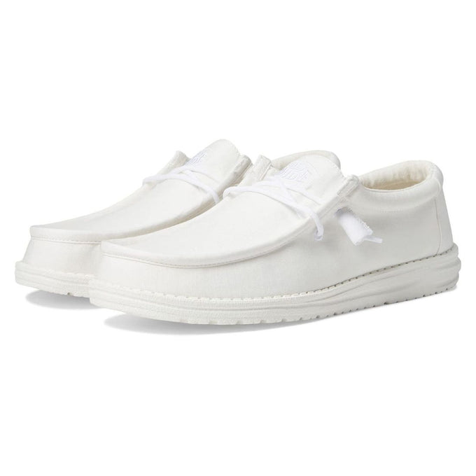 Hey Dude Wally Slub Canvas White Lifestyle Shoe both shoes angled view