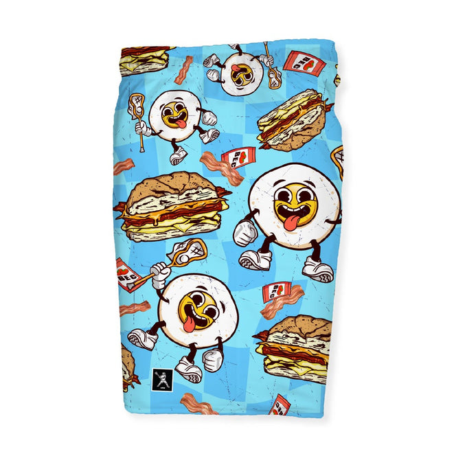 Bacon egg and cheese lacrosse shorts side view