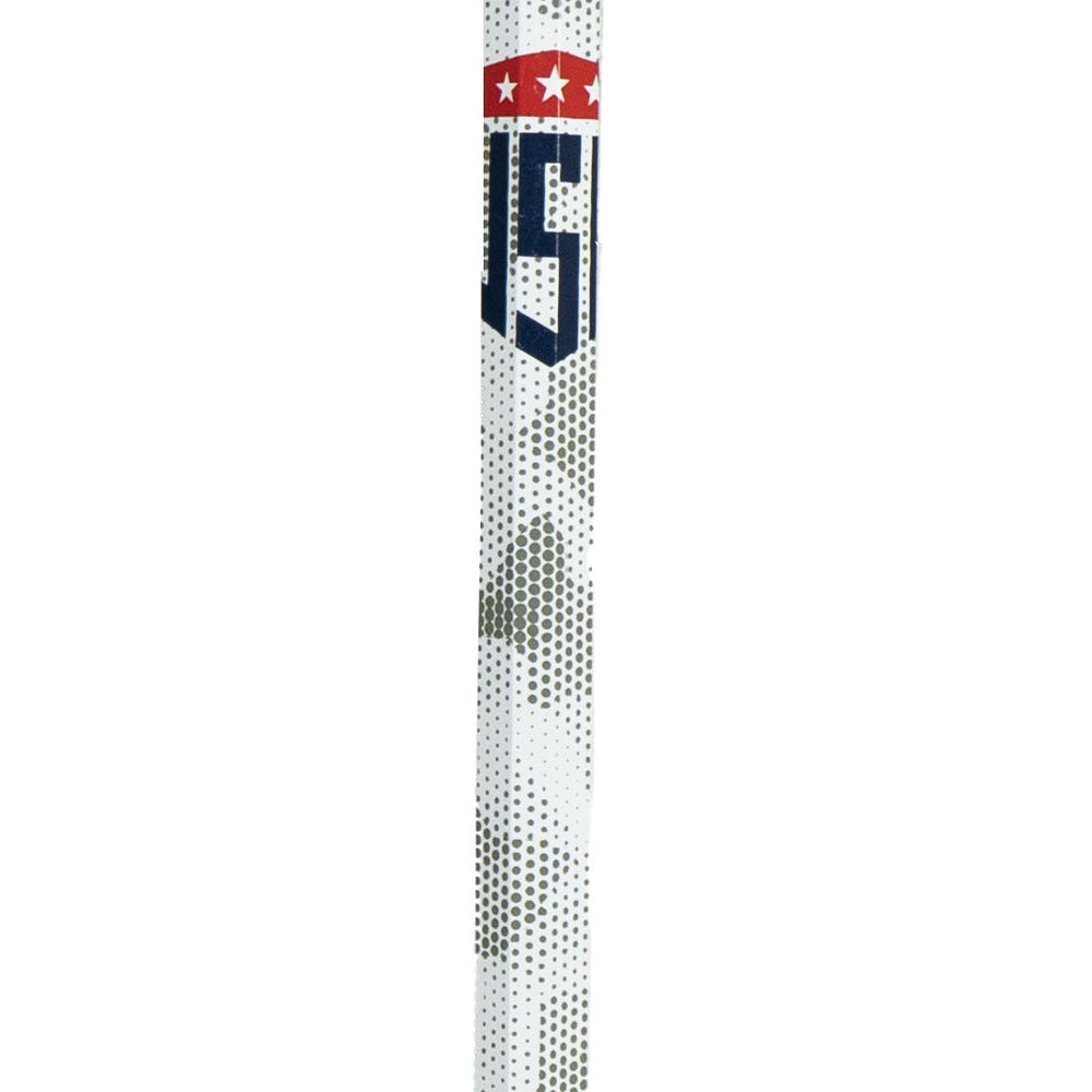 USA Camo mini lacrosse stick zoomed in on shaft detail