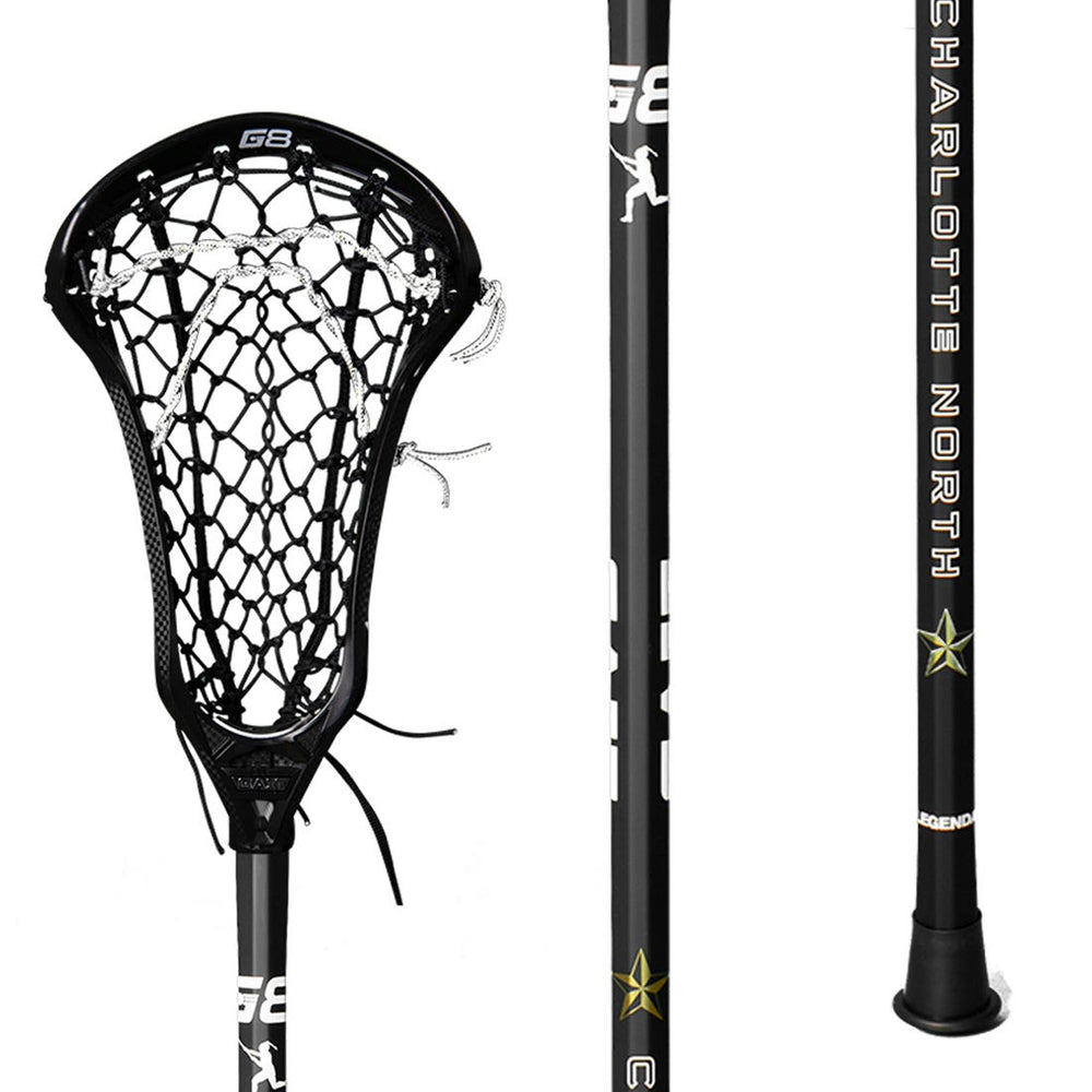 Gait Whip 2 Charlotte North Women's Complete Lacrosse Stick head and shaft details for top and bottom of stick