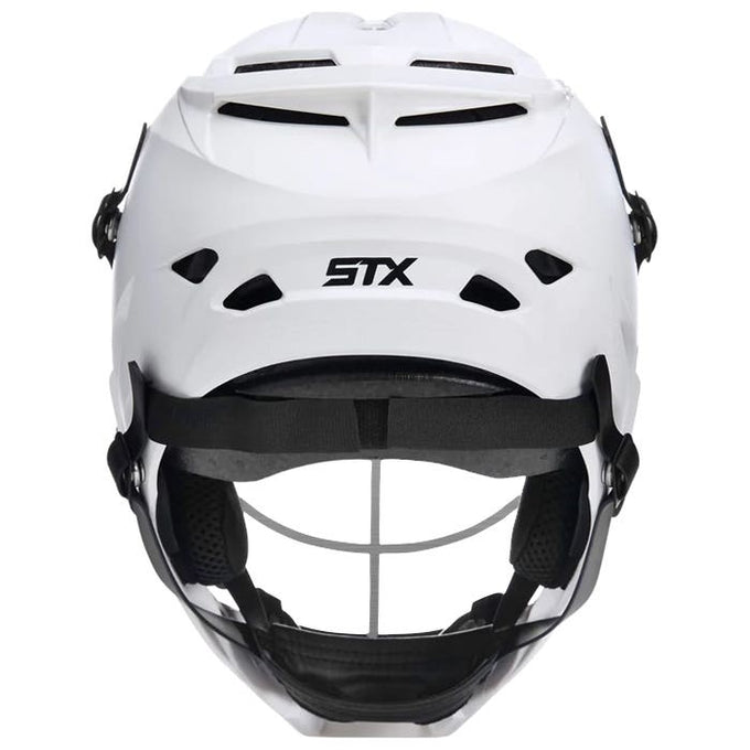 STX Rival JR lacrosse helmet white shell silver mask back view