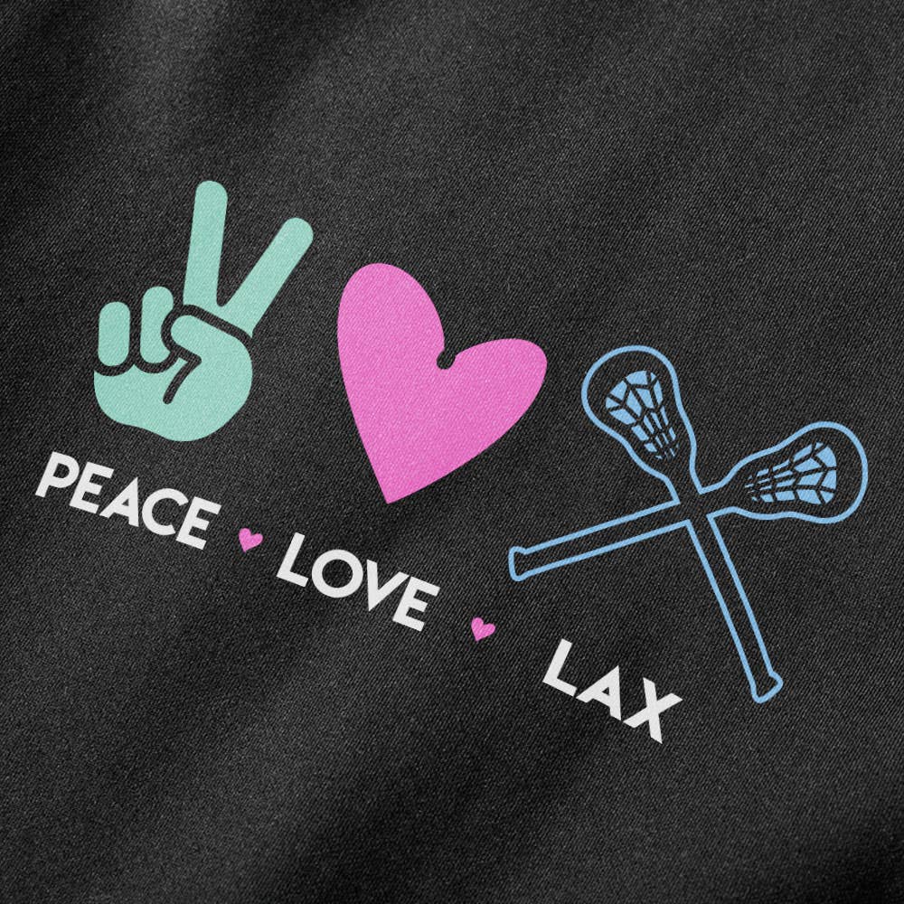 Peace Love Lax Lacrosse Sweats zoomed in on design