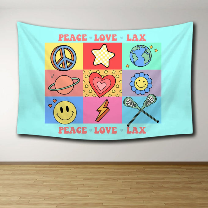 Peace Love Lax Lacrosse Tapestry