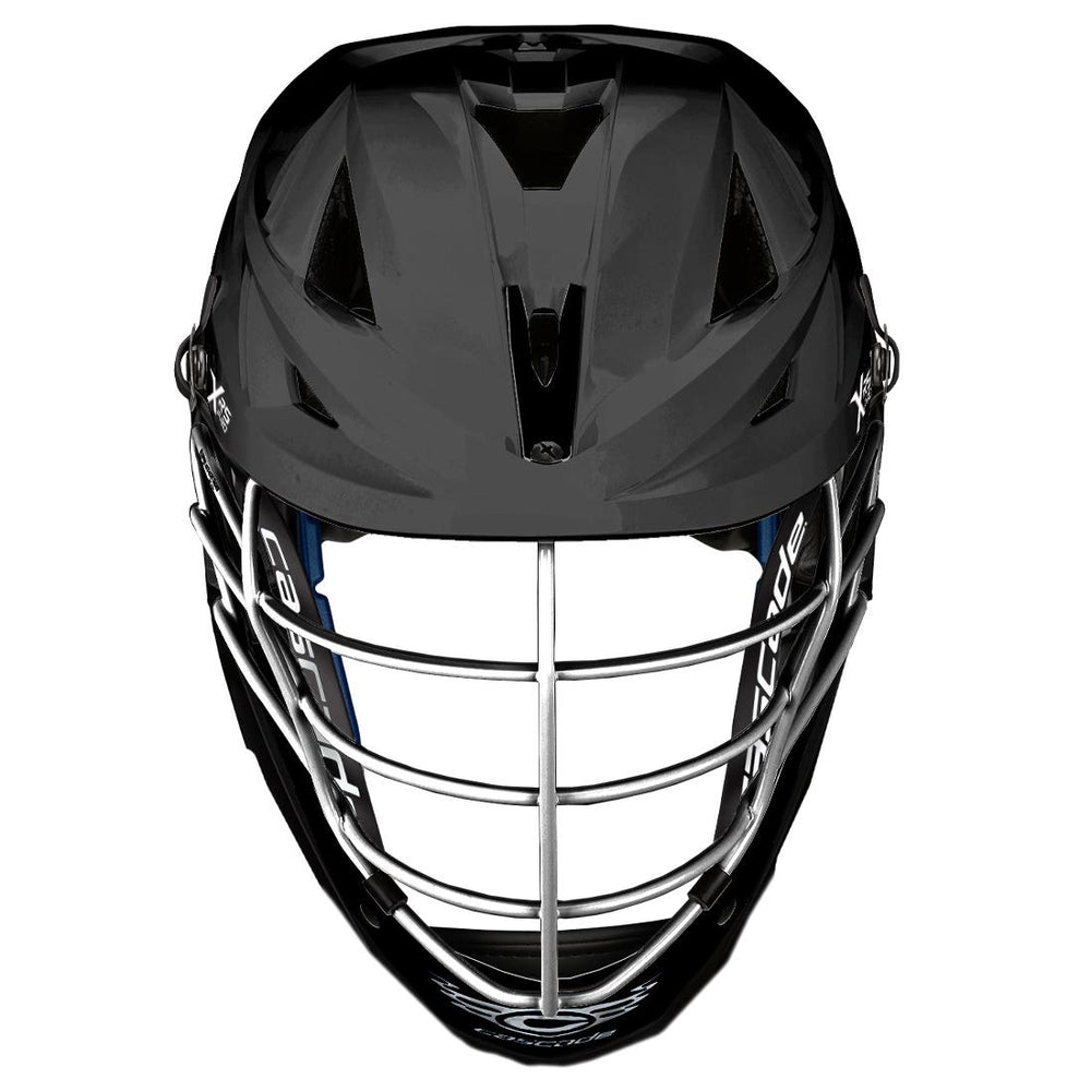Cascade XRS Pro Lacrosse Helmet Black shell Chrome Facemask front view