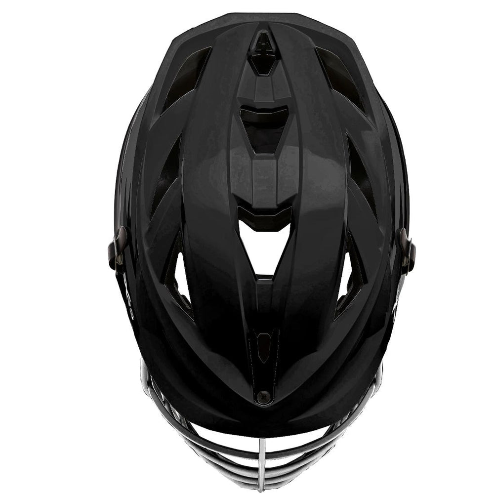 Cascade XRS Pro Lacrosse Helmet Black shell Chrome Facemask top view