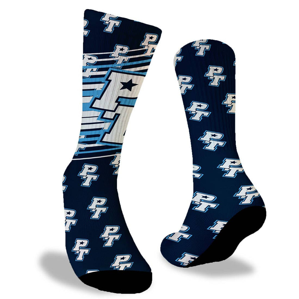 Prime Time Lacrosse socks main view of the front and back design