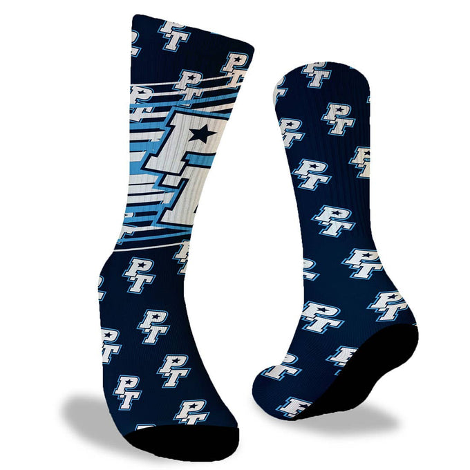Prime Time Lacrosse socks main view of the front and back design