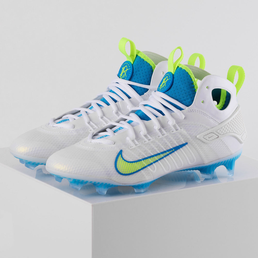 Nike Huarache 9 Elite Blue and Volt Limited Edition Lacrosse Cleats - Mid