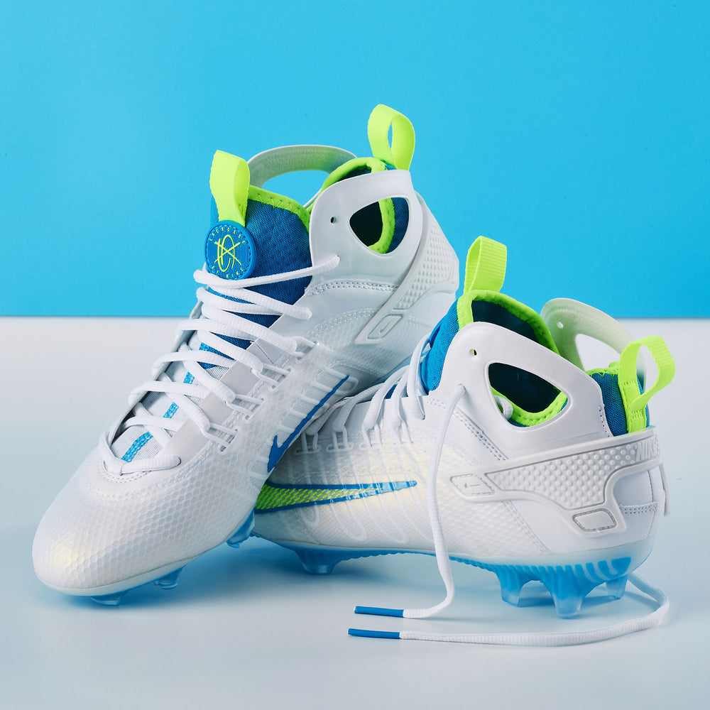 Nike Huarache 9 Elite Blue and Volt Limited Edition Lacrosse Cleats - Mid
