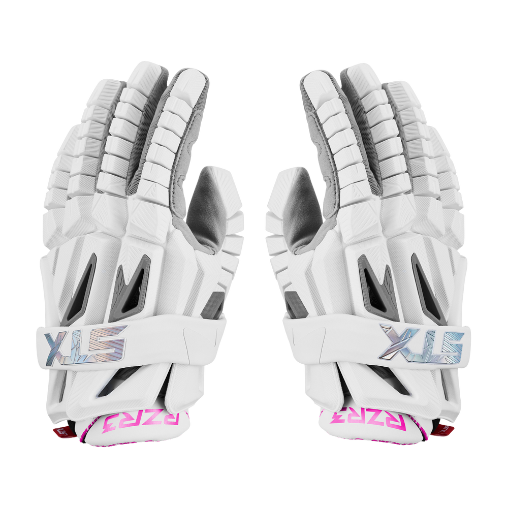 STX RZR 3 White/Pink Lacrosse Gloves 
