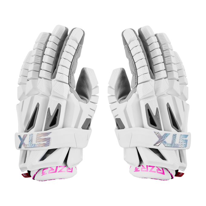 STX RZR 3 White/Pink Lacrosse Gloves 