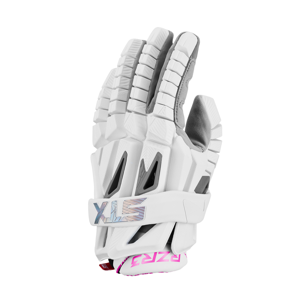 STX RZR 3 White/Pink Lacrosse Gloves 