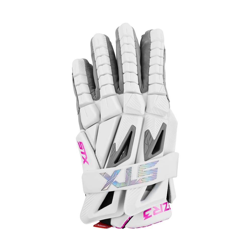 STX RZR 3 White/Pink Lacrosse Gloves 