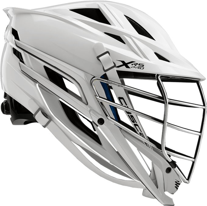 White lacrosse helmet with black accents on a white background