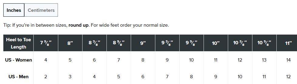 croc size chart