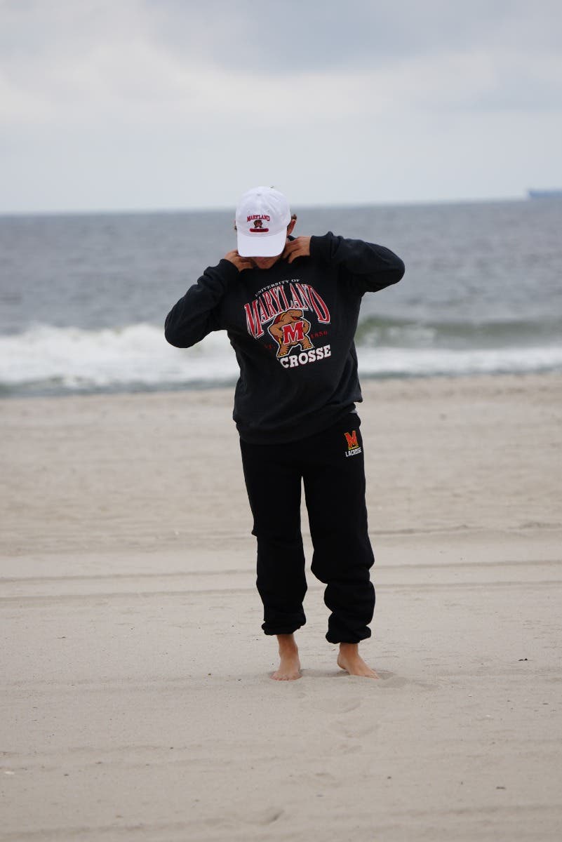 Maryland Lacrosse Crew Neck on beach