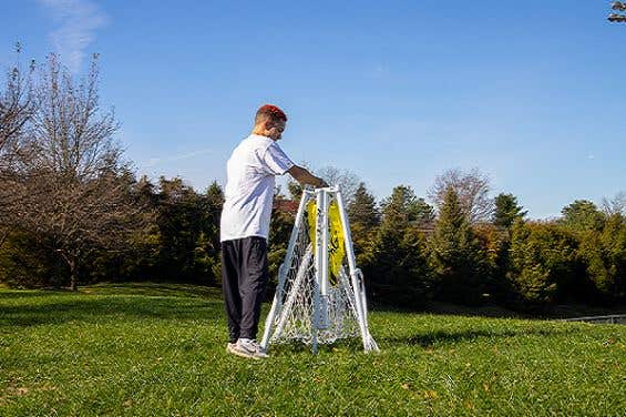 rage cage youth soccer goal being folded up