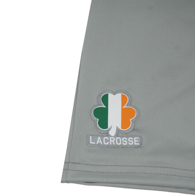 Irish monarch lacrosse shorts zoomed in on logo