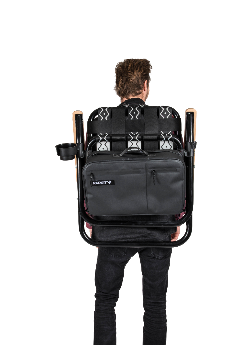PARKIT Voyager adventure chair back view being used as backpack