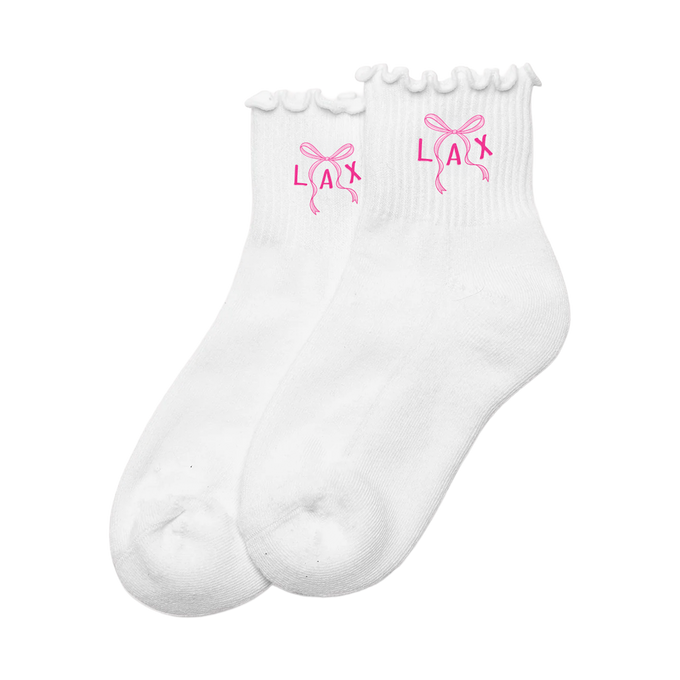White Ruffle Bow Lacrosse Socks