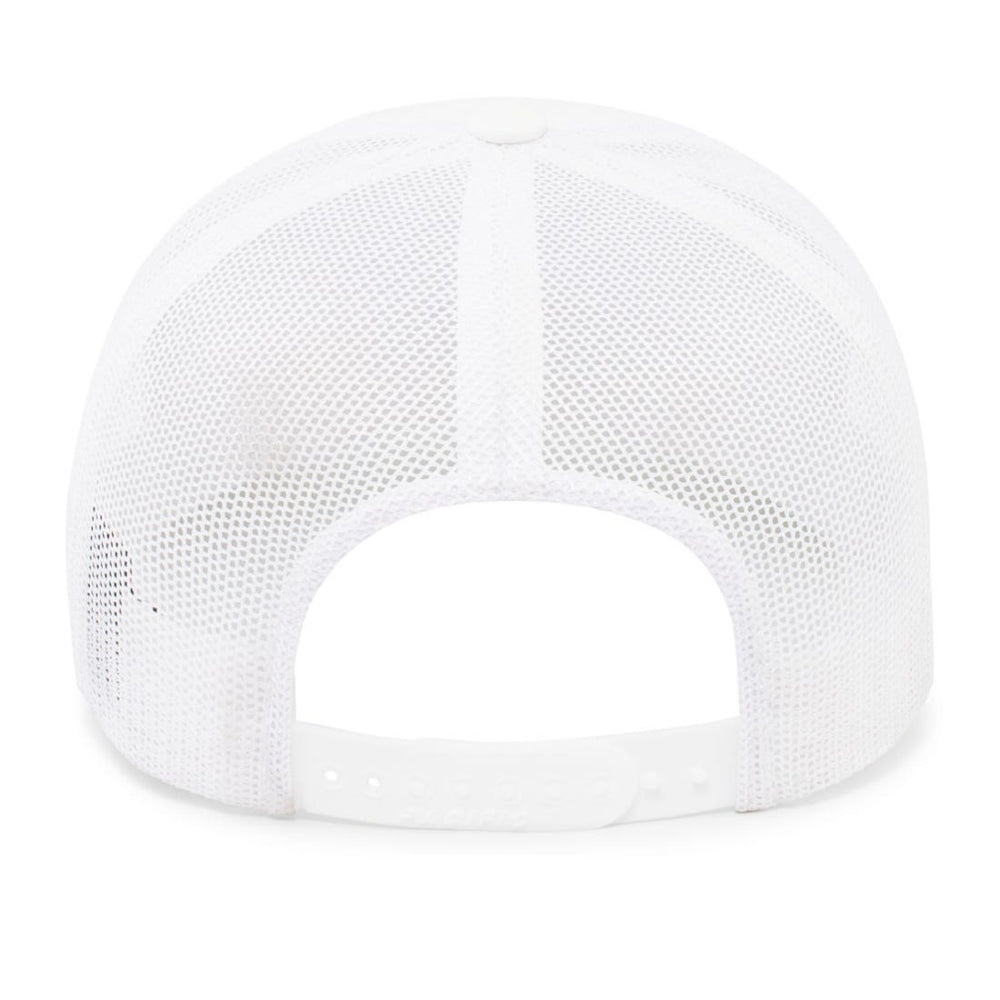 back of white hat, with adjustable strap