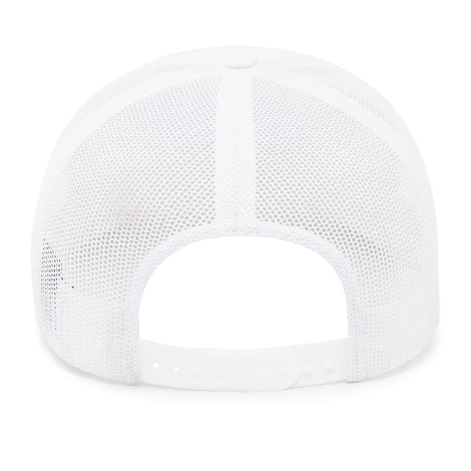 back of white hat, with adjustable strap