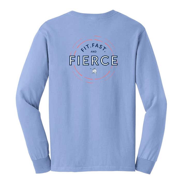 Fit Fast & Fierce Womens Long Sleeve Tee in light blue Back Fit Fast & Fierce Womens Long Sleeve Tee in light blue Back