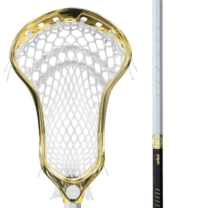 complete gold chrome Optik 3 strung head with gold and white hyperlite shaft