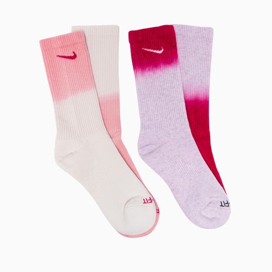 Pink tie dye nike mid calf 2 pack socks both pairs