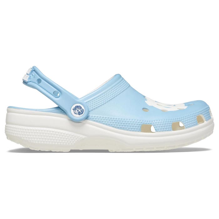 UNC Classic Crocs Clogs side view, outside of the shoe
