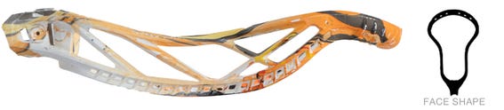 Warrior Burn XP2-O Fire Hydro Dip dyed lacrosse head horizontal side view