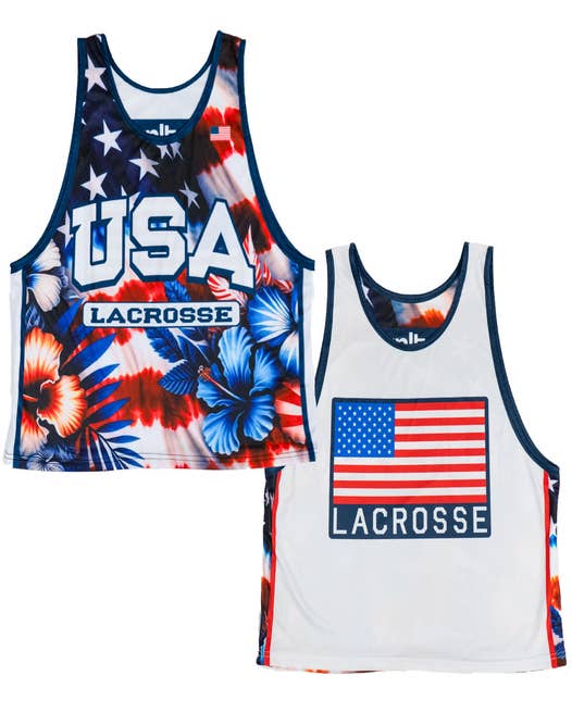 USA Tie-Dye Hawaiian Reversible Lacrosse Pinnie both sides main view