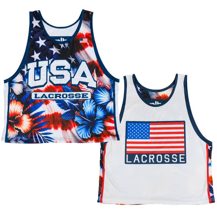 USA Tie-Dye Hawaiian Reversible Lacrosse Pinnie both sides main view