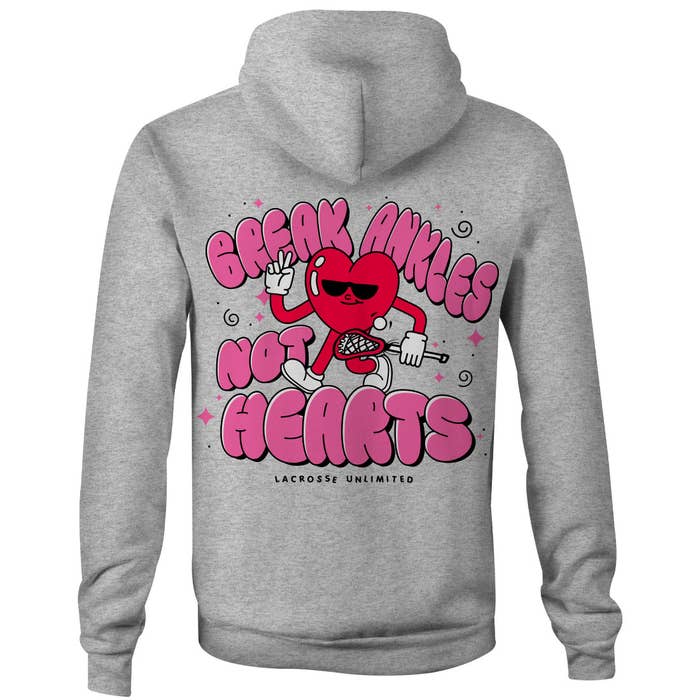 Break ankles, not hearts valentines day lacrosse hoodie - back view