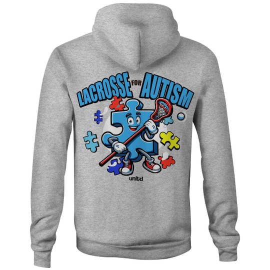 Play for Autism Lacrosse Hoodie 2024 back view
