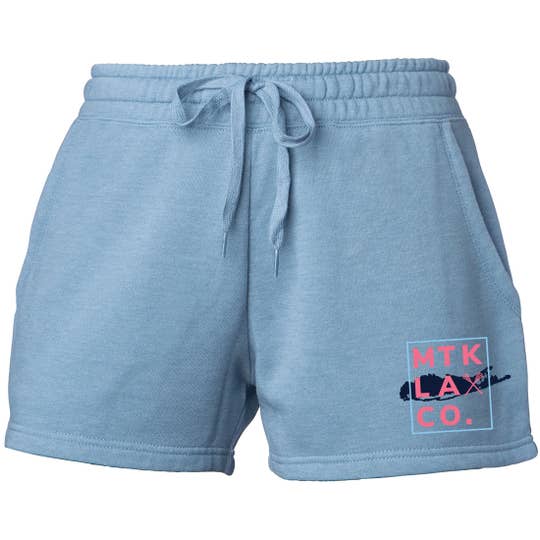 sweatshorts with pink logo on left lower thigh