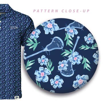 Adult Navy Hibiscus Lacrosse Polo