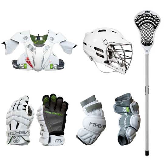 5 piece intermediate maverik mx starter set with cpvr helmet and complete lacrosse stick