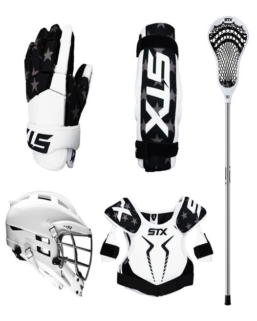 5 piece lacrosse starter set USA limited edition gloves, arm pads, sticks, shoulder pads and CS-R helmet